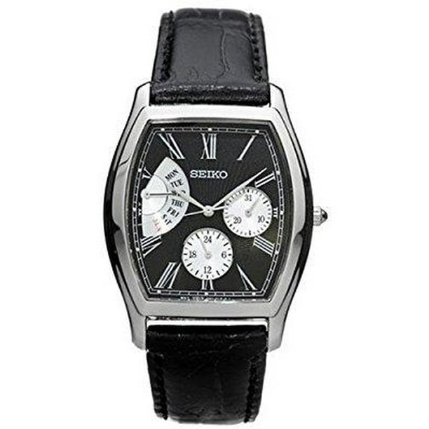Seiko Men's snt017 retrograde day indicator black strap watch 