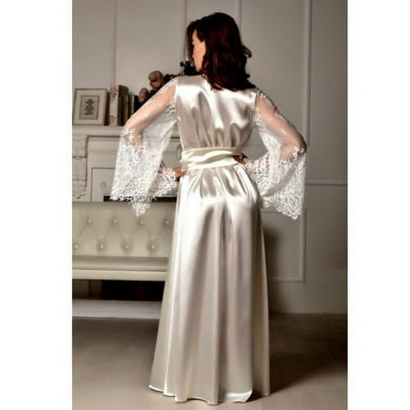 Women Ladies Satin Silk Nightdress Lingerie Sleepwear Dress Robe Nightie Gown (White S)