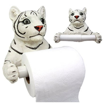 Atlantic Collectibles White Siberian Baby Tiger Cub Toilet Paper Atlantic Collectibles White Siberian Baby Tiger Cub Toilet Paper Holder Bathroom Wall Decoration 8 25 H
