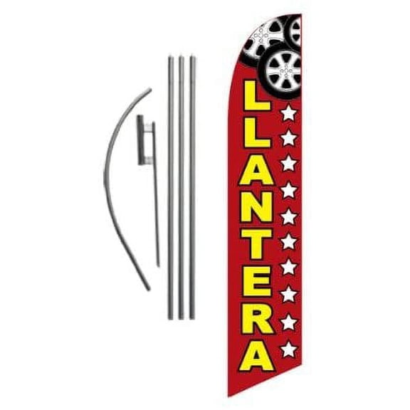 Llantera Spanish Advertising Feather Banner Swooper Flag Sign with Flag Pole Kit and Ground Stake