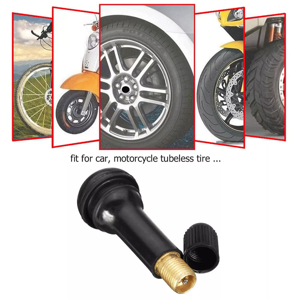 100Pcs Tr413 Tubeless Car Wheel Tire Valve Stems With Cap Tyre Rubber Valves With Dust Cap Black Rubber Valve Stems Fangkenuo