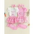 thumbnail image 3 of My First Easter Baby Girl Outfit Bunny Long Sleeve Romper + Layered Ruffle Bloomers Tutu Skirt Shorts + Socks + Headband 4Pcs Cute Clothes Set, 3 of 9