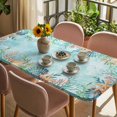 thumbnail image 3 of Coastal Table Cloths for 5 Foot Rectangle Tables, Summer Nautical Beach Coral Starfish Blue Ombre Patio Waterproof Elastic Fitted Tablecloths, Washable Rectangular Table Cover for Camping, 3 of 8