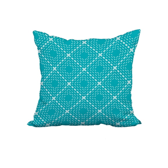 18 x 18 Inch Aqua Geometric Print Decorative Polyester Throw Pillow with a Linen Texture