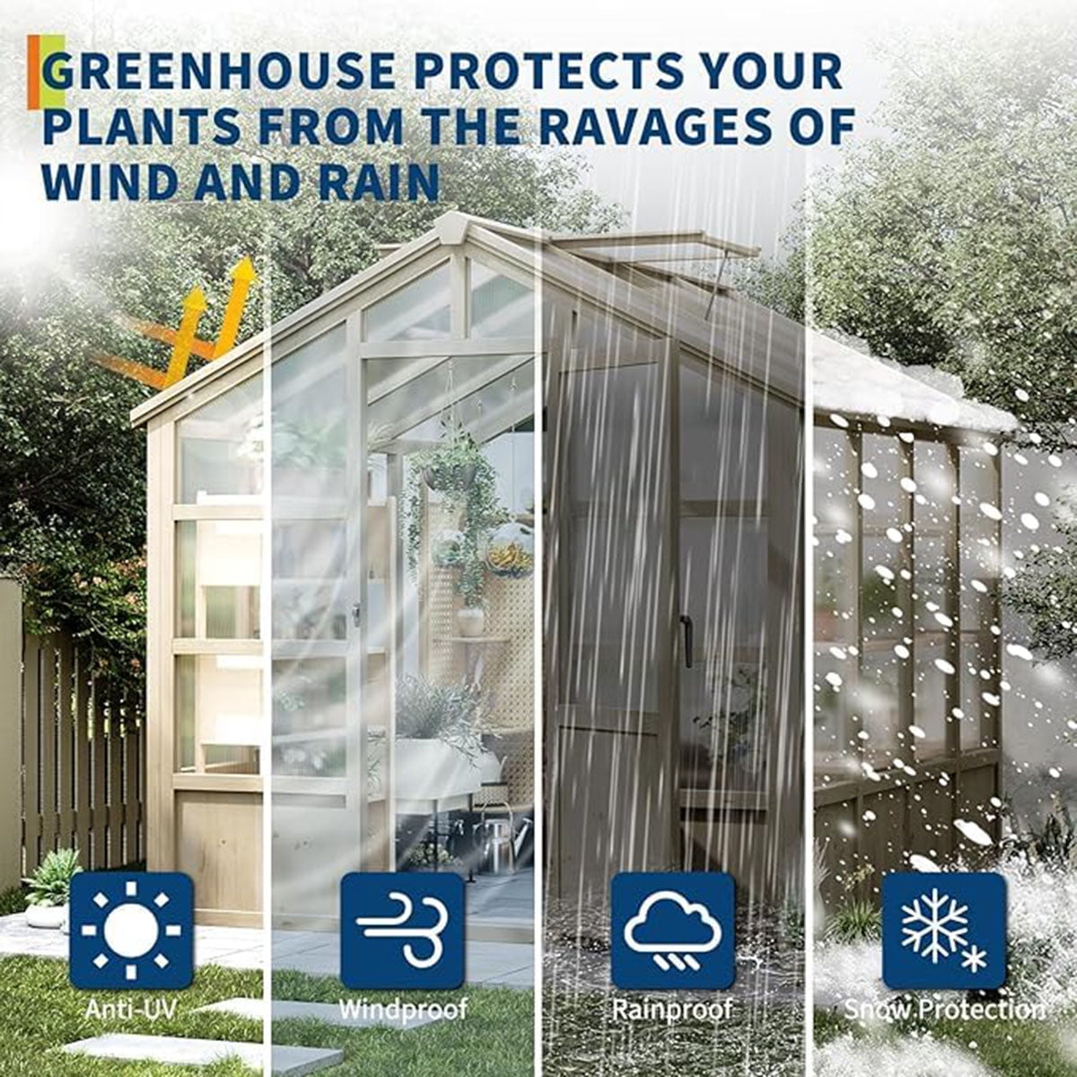 Outdoor Greenhouse, 8x6FT Heavy Duty Wooden Greenhouse with Polycarbonate Panels & Lockable Door - Sturdy Wood Frame Garden Green House with Adjustable Roof Vent, for Yard, Gardening（ship in 3 boxes）