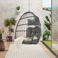 thumbnail image 3 of Hanging Egg Chair Without Stand,Rattan Wicker Swing Egg Chair with Resistant Cushion,Outdoor Swing Chair for Balcony Garden Bedroom,Dark Gray, 3 of 10