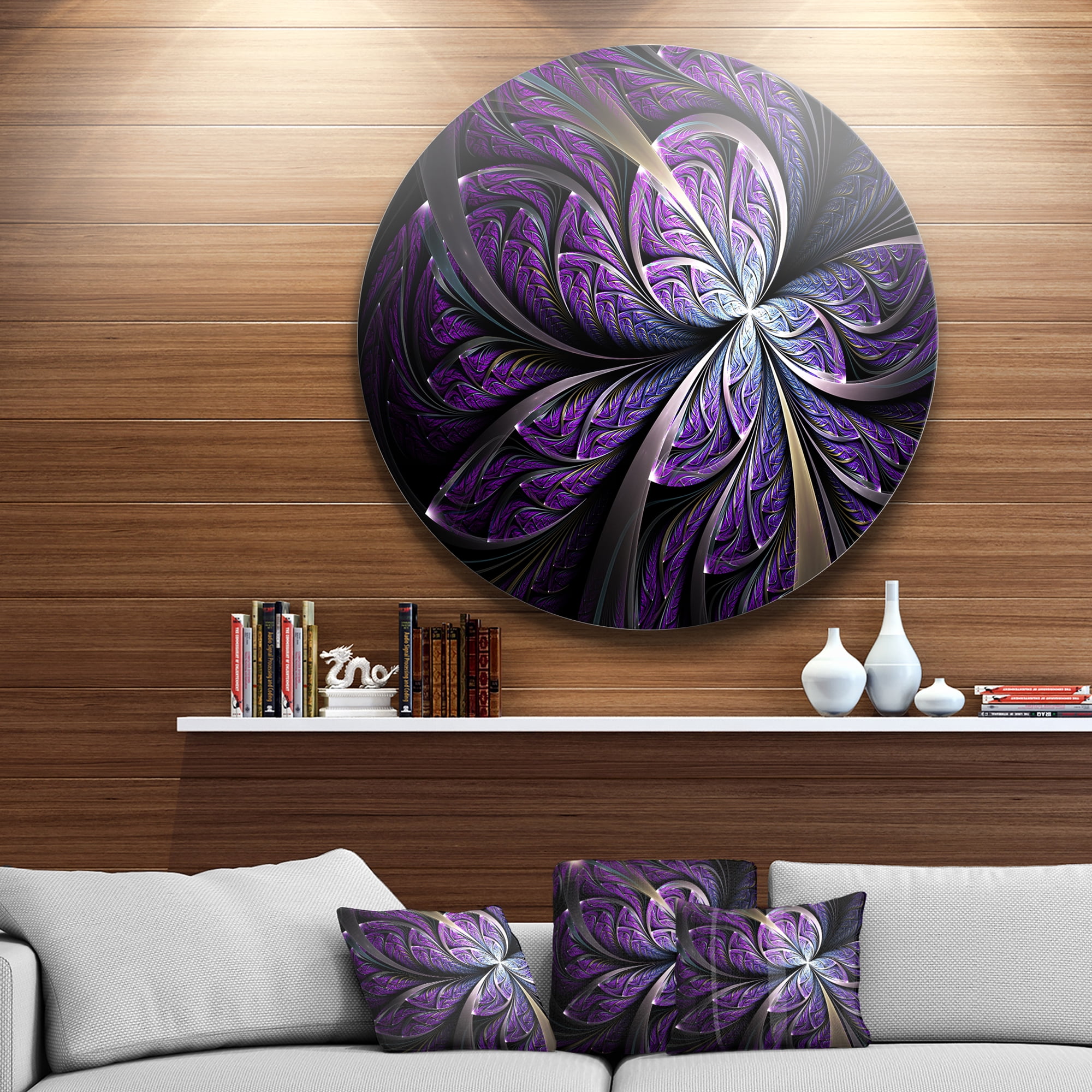Designart Glittering Purple Fractal Flower Metal Wall Art Print, 23" x 23"