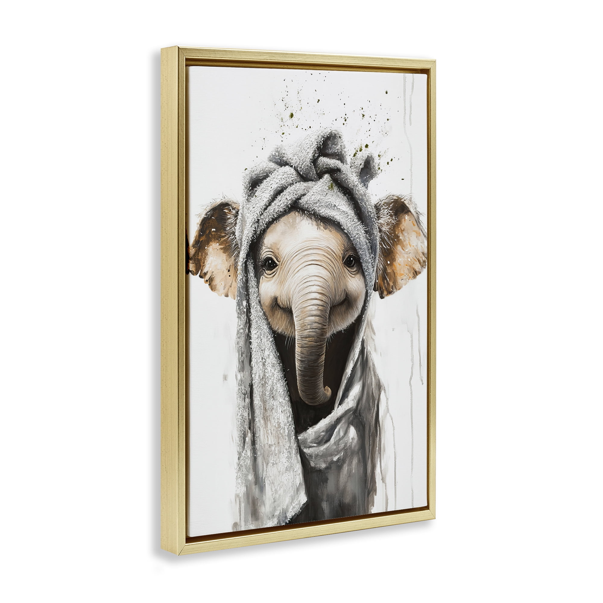Stupell Industries Squeaky Clean Elephant Gold Framed Floater Canvas Wall Art, design by Tina LeCour