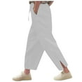 thumbnail image 2 of Mwjwdo 2025 Linen Pants Big Girls High Waist Elastic Drawstring Lounge Trousers Kids Casual Lightweight Side Split Summer Beach Pants White 6 Years, 2 of 7