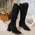 thumbnail image 4 of Xfvqtps Knee High Boots for Women Zipper Back Chunky Low Heel Pointed Toe Suede Tall Boots, 4 of 7