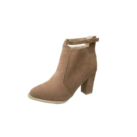 

Tenmix Women Work Comfort Ankle Boots Strap Pointed Toe Winter Shoes Ladies Chunky Block Heels Bootie Khaki 5