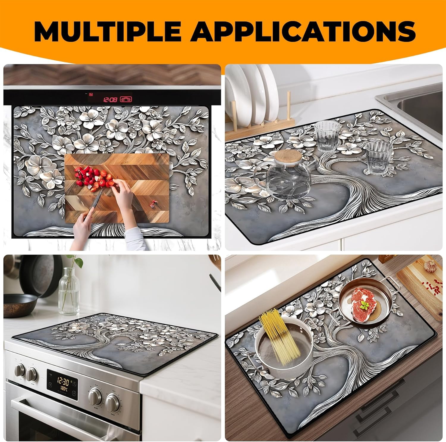 Heat-Resistant Glass Stove Top Cover with Anti-Slip Rubber Coating – Electric Stove Protector, Scratch-Resistant, Expands Counter Space, Stylish Kitchen Decor (Tree)