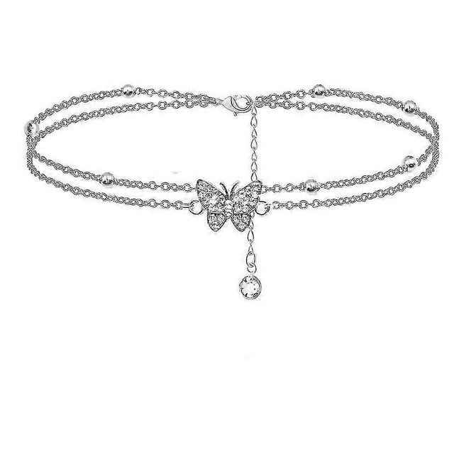 14K Butterfly Silver anklets for Women - Adjustable Women's anklets - Jewelry Anklet Gifts for Women Teen Girls(Include Gift Box)
