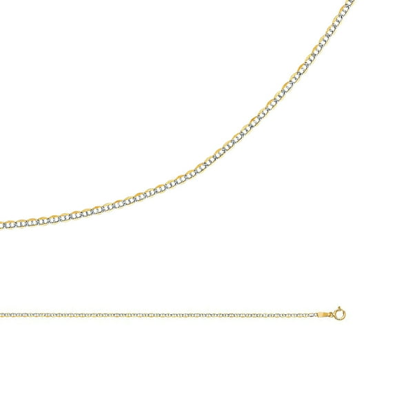 Solid 14k Yellow White Gold Necklace Mariner Chain Flat Links Pave Two Tone Thin 1.5 mm 16 inch