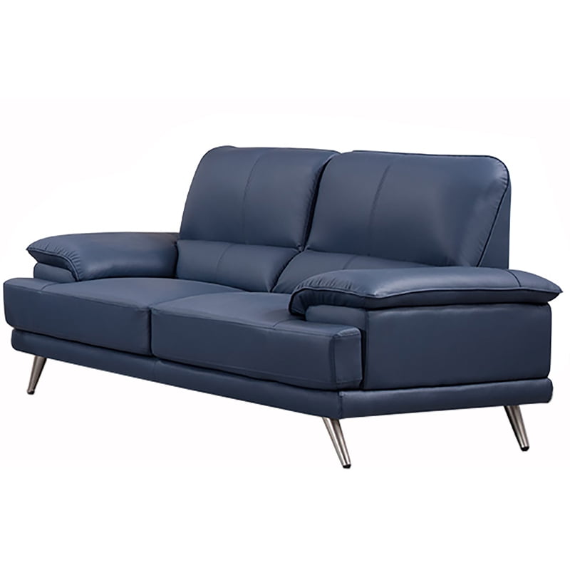 American Eagle Furniture Top Grain Leather Loveseat in Navy Blue