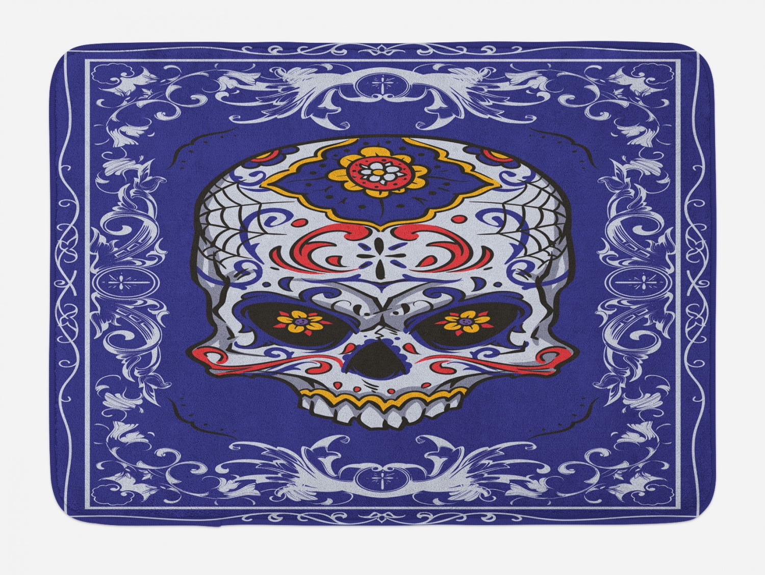 Sugar Skull Bath Mat, Scary Floral Skull with Motifs in ...