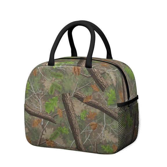 Camo and Branch Brown Pattern Insulated Leakproof Lunch Box for Work, Lunch Bag for Women Men, Loncheras Para Mujer for Beach Travel Picnic Camping