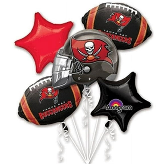 Anagram Tampa Bay Buccaneers Football Bouquet 5pc Foil Balloon Pack, Pewter Red Black