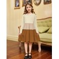 thumbnail image 6 of Arshiner Girls Long Sleeve Dress Fall Cotton Crewneck Tiered Ruffle Swing Solid Casual Midi Dresses, 6 of 6