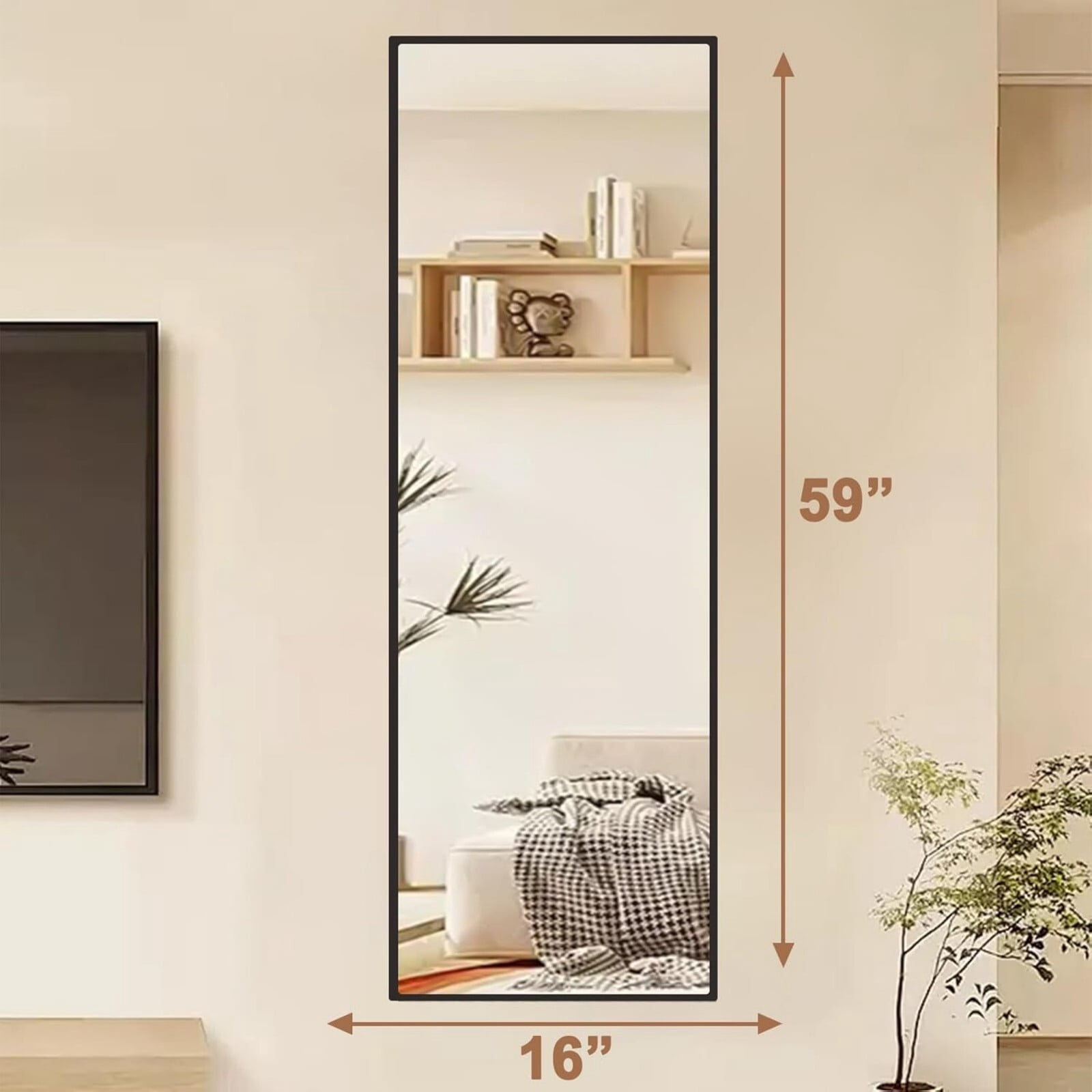 BEAUTYPEAK 59"X16" Rectangle Full-Length Floor Standing Mirror,Black