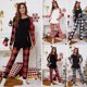 thumbnail image 2 of Conjunto de pijama de dos piezas de Navidad para mujer, Camiseta holgada de manga larga estampada y pantalones a cuadros, traje informal para el hogar, 2 of 4
