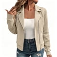 thumbnail image 2 of TGSLY Women's Jacquard Jacket Lightweight Zip Up Long Sleeve Cropped Biker Style Coat Dressy Casual Solid Color Moto Lapel Jacket with Pocket M, 2 of 10