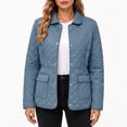 thumbnail image 7 of HCBY Women's Quilted Jacket Snap Button Front Lapel Collar Long Sleeve Lightweight Padded Coat with Pockets, Diamond Quilted Casual Outerwear for Fall Winter Work Everyday, 7 of 7