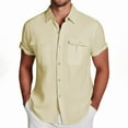 thumbnail image 3 of Cotton Linen Shirts for Men Summer Short Sleeve Button Down Collared Lightweight Business Casual Formal Work Shirts, 3 of 6