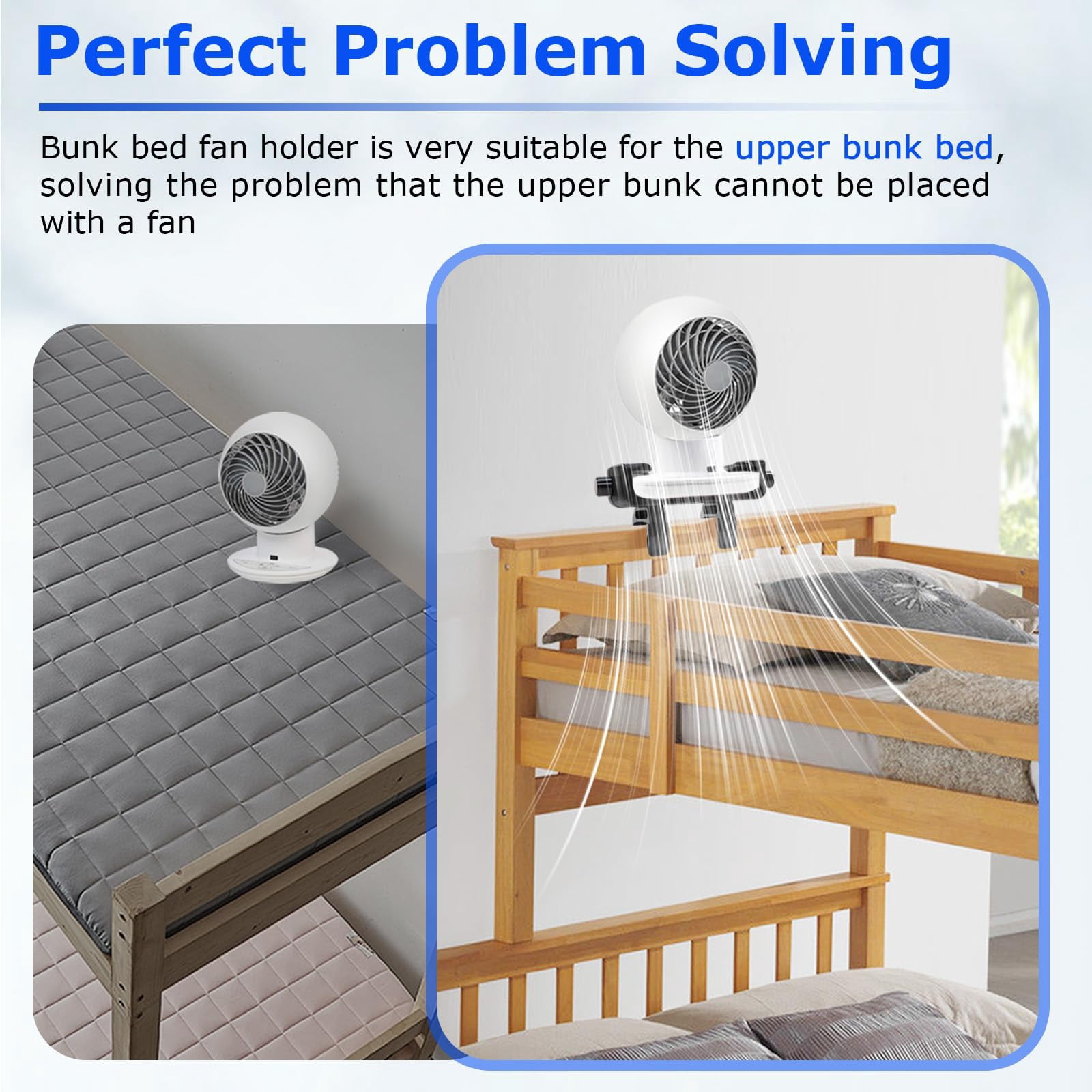 Bunk Bed Fan Holder, Clip-On Design, Fit for Bunk Buddy, Compatible with Woozoo Fans 8.27" Diameter