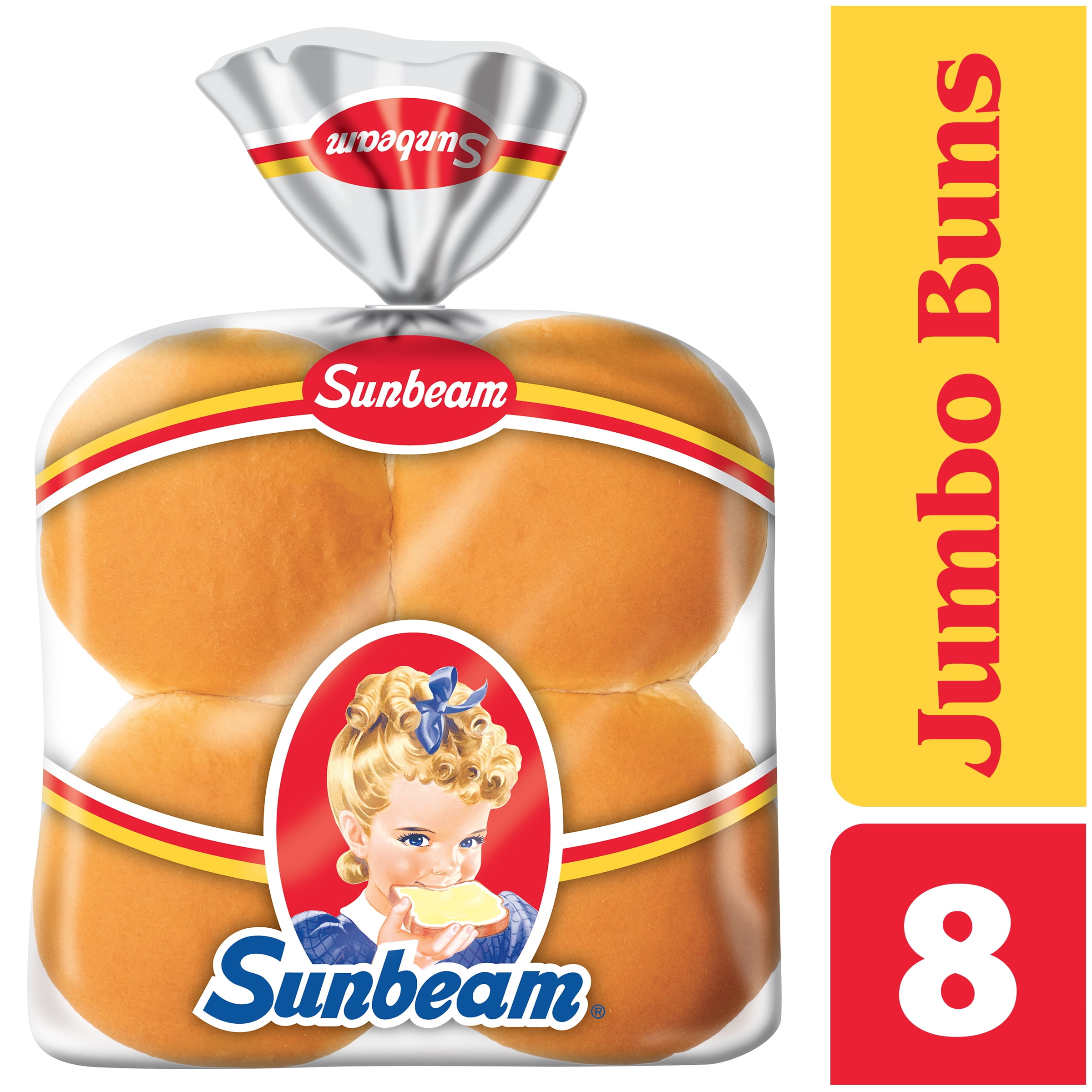 Sunbeam Jumbo Hamburger Buns, Enriched White Bread Burger Buns, 8 Count, Shelf-Stable