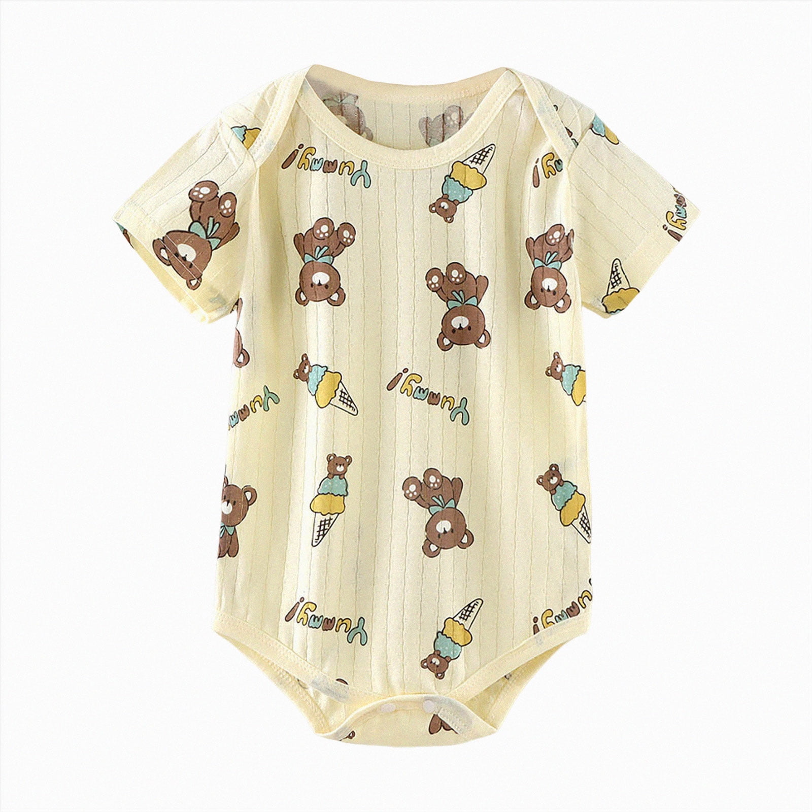 Nwiuh Baby Onesies Newborn Onesies Boy Summer Short Sleeve Thin Cotton Newborn Clothes Baby Jumpsuit Cute Print Clothes for Boys Girls (Yellow 3-6 Months)