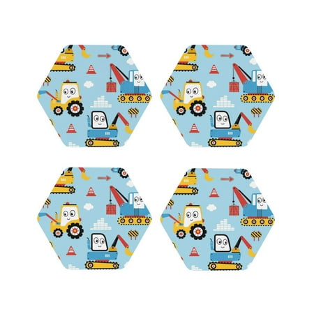 

Fuzoiu Building Truck Print Leather Coasters Set Drink Coasters Set of 4 for Tabletop Protection Durable PVC Coasters Home Décor and Housewarming Gift-Hexagon