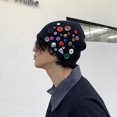 thumbnail image 2 of 1pc Multicolored Button Wool Knitted Pile Hat With Big Head Circumference For Autumn And Winter, 2 of 4
