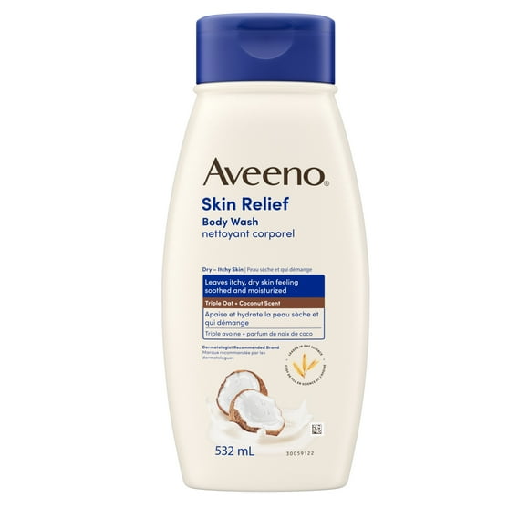 Aveeno Skin Relief Body Wash with a Gentle Coconut Scent & Triple Oat Formula, Daily Cleanser for Sensitive Skin Leaves Itchy, Dry Skin Feeling Soothed & Moisturized, Soap-Free