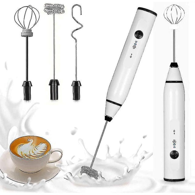 Espumador de leche eléctrico con batidor doble, espumador de leche recargable por USB
