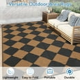 thumbnail image 3 of HOMERRY Geometric Plaid Outdoor Rug Straw Plastic Area Rug for Balcony Pool RV Waterproof Reversible Carpet, Brown/Black, 9'x 12', 3 of 7