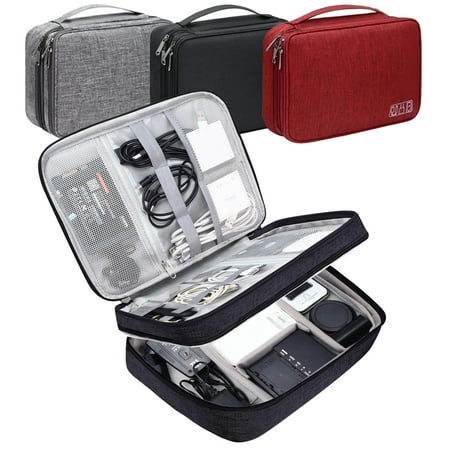 SEHYTRRI Electronic Organizer Travel Case, Double Layer Electronics Organizer Portable Storage Bag for Cable, Cord, Charger, Black