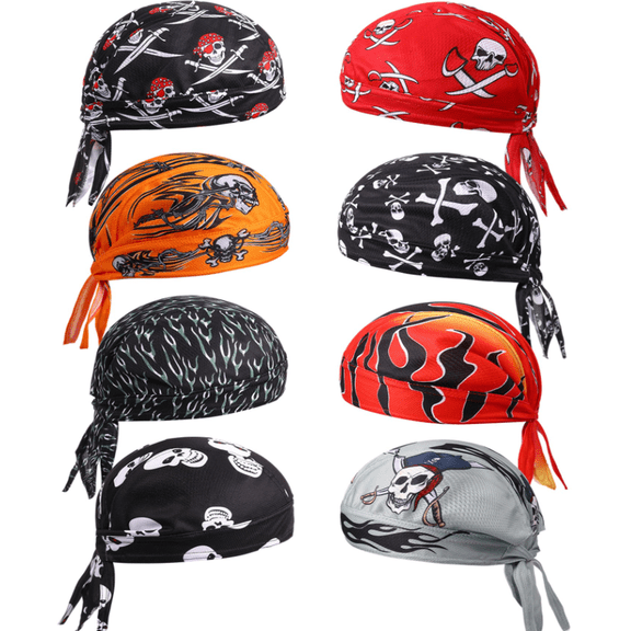 8 Pcs Do Rags Skull Caps for Men Fashion Sweat Wicking Helmet Liner Beanie Breathable Motorcycle Cycling Sports Cap Welding Cap Pirate Hat