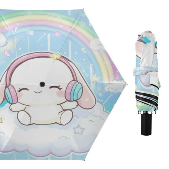 Compact Sun Umbrella Windproof Travel Umbrellas for Rain Strong Portable UV Protection Cinnamoroll Sit on Cloud Wear Headphone