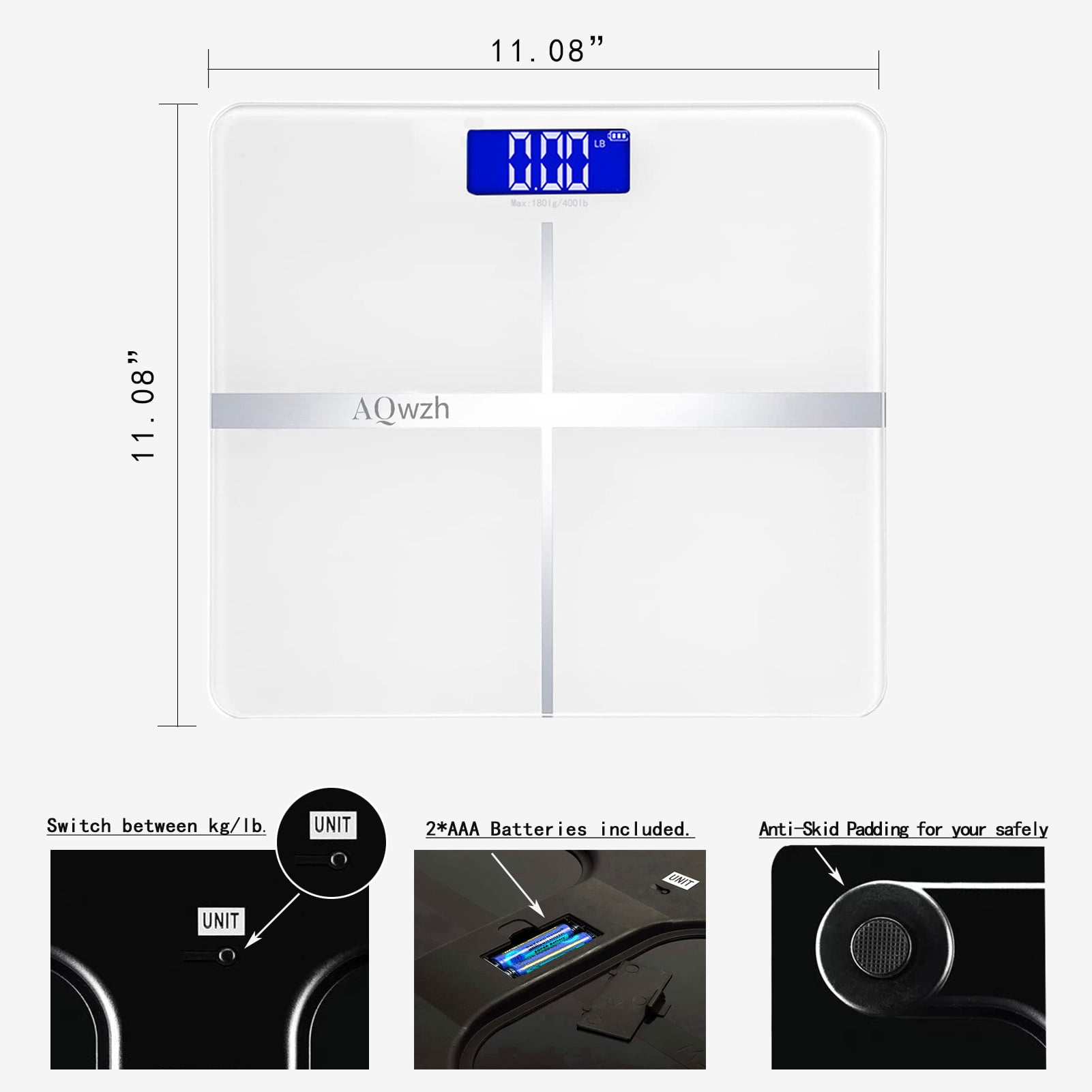 Body Weight Bathroom Scale with Step-On Technology, 396 Lb, Body Tape Measure Included, Silver