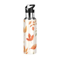 Yayeee 33oz Double Wall Stainless Steel Water Bottle with Flip Straw, Beige Autumn Leaves