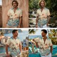 thumbnail image 2 of FOR U DESIGNS Otter Floral Sun Wave Print Couple Outfits Matchable Couple Clothes Linen-Like Sleeveless Women's Casual Dresses & Men's Button Down Shirt, 2 of 7