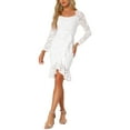thumbnail image 1 of INSPIRE CHIC Vestido de cóctel elegante de sirena con escote cuadrado, mangas largas de encaje y abertura XS Blanco, 1 of 1