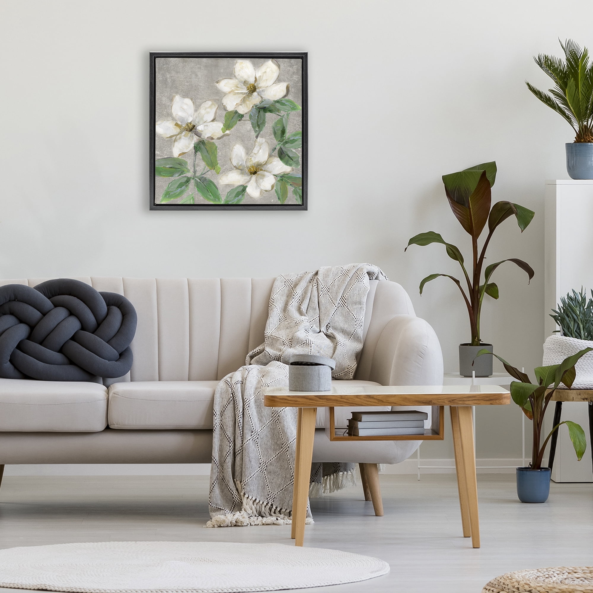 Stupell Industries Ivory Magnolia Trio Black Framed Floater Canvas Wall Art, design by Sally Swatland