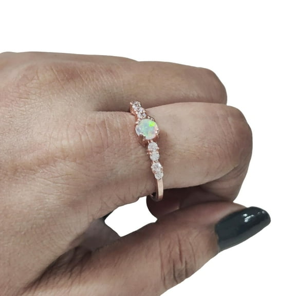 AAA Ethiopian Opal Ring, 925 Sterling Silver, CZ Ring, Womens Ring, Natural Opal Ring, October Birthstone, Christmas, Thanksgiving, Tiny Dainty Ring, Statement Jewelry, Minimal Stacking Ring