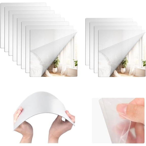 12" x 12" Acrylic Mirror Tiles, 12 Pack Self Adhesive Acrylic Square Mirrors for Gym, Frameless Full Length Mirror Tiles Sheets Wall Stickers for Wall Decor Home Living Room Bedroom