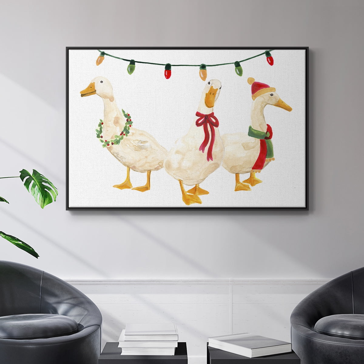 Merry Quackmas Collection A - Framed Gallery Wrapped Holiday Canvas - 17 x 25 - Black Frame