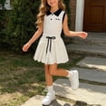 thumbnail image 4 of WQNVRNR Girls Sweet Two-Piece Outfit- Elastic Waist Bubble Shorts Lapel Sleeveless Crewneck Top Bow Casual Summer Clothes Set White Size 11 Years, 4 of 9