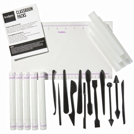 Sculpey: Classroom Packs - Tool Set - 24pc Clay Crafting Supplies 6 Rollers 12 Dual End Tools 6 Work Mats Reusable Project Accessories Kids 8+