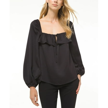 Michael Kors Women's Square-Neck Ruffled Top Black Size Extra Large